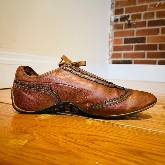 Alexander McQueen + Puma Brown Leather Sneakers Women's Size 9 - Picture 15 of 16